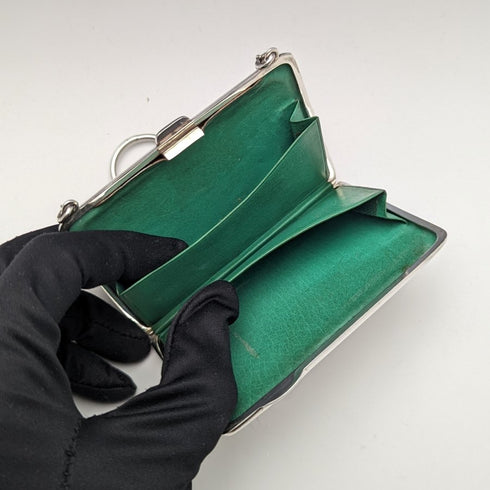 1913 British Antique Pure Silver Card Case with Chain 73g William Henry Sparrow